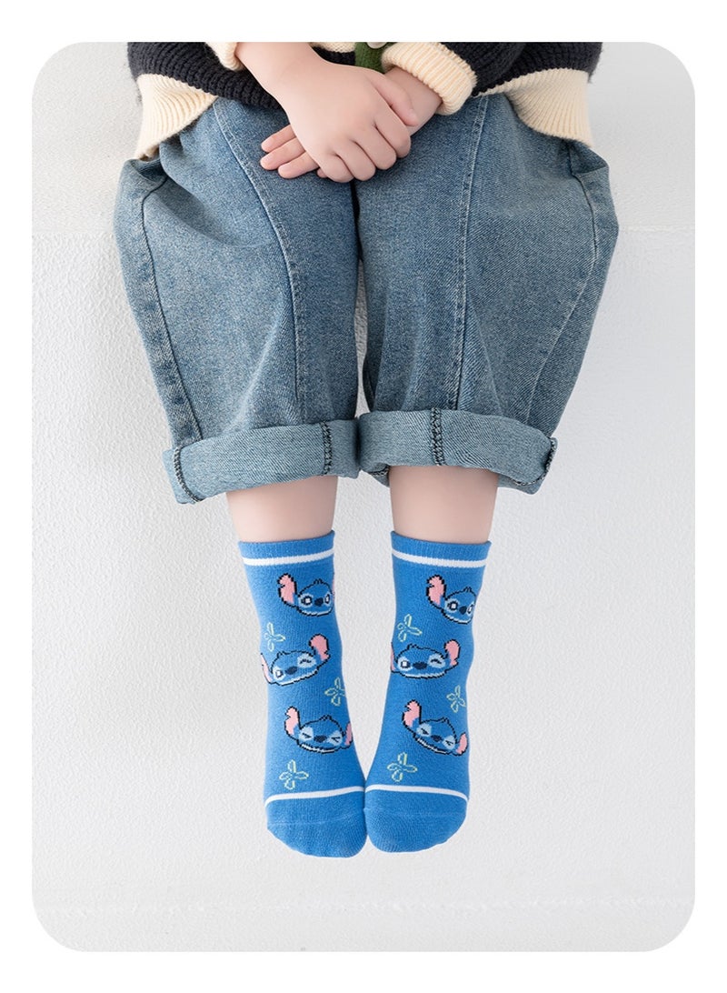 Cartoon pattern children's socks, mid-calf socks, cotton socks, autumn and winter stockings, comfortable and versatile (size: L (suitable for children aged 6-10)-stitch - Image 3